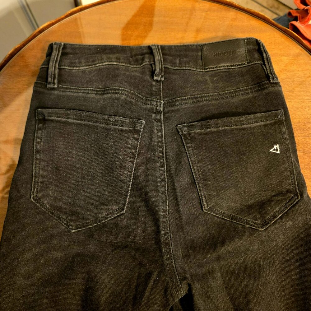 Hidden High-Rise Skinny Black Jeans w/ Knee Cutouts & Frayed Leg Hem Size 24